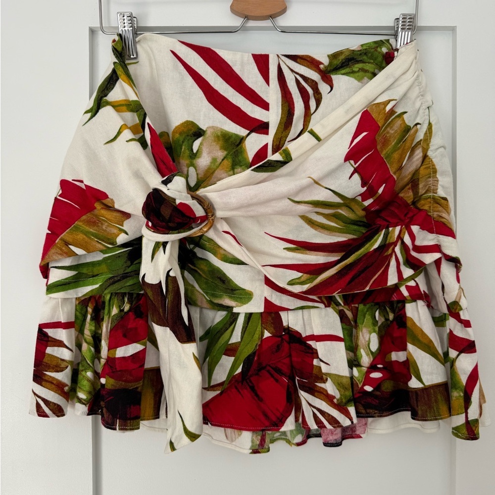 Maison D’Amelie Tropical Wrap Mini Skirt 🌴 Ring Detail Resort Vacation NWT - Picture 2 of 5